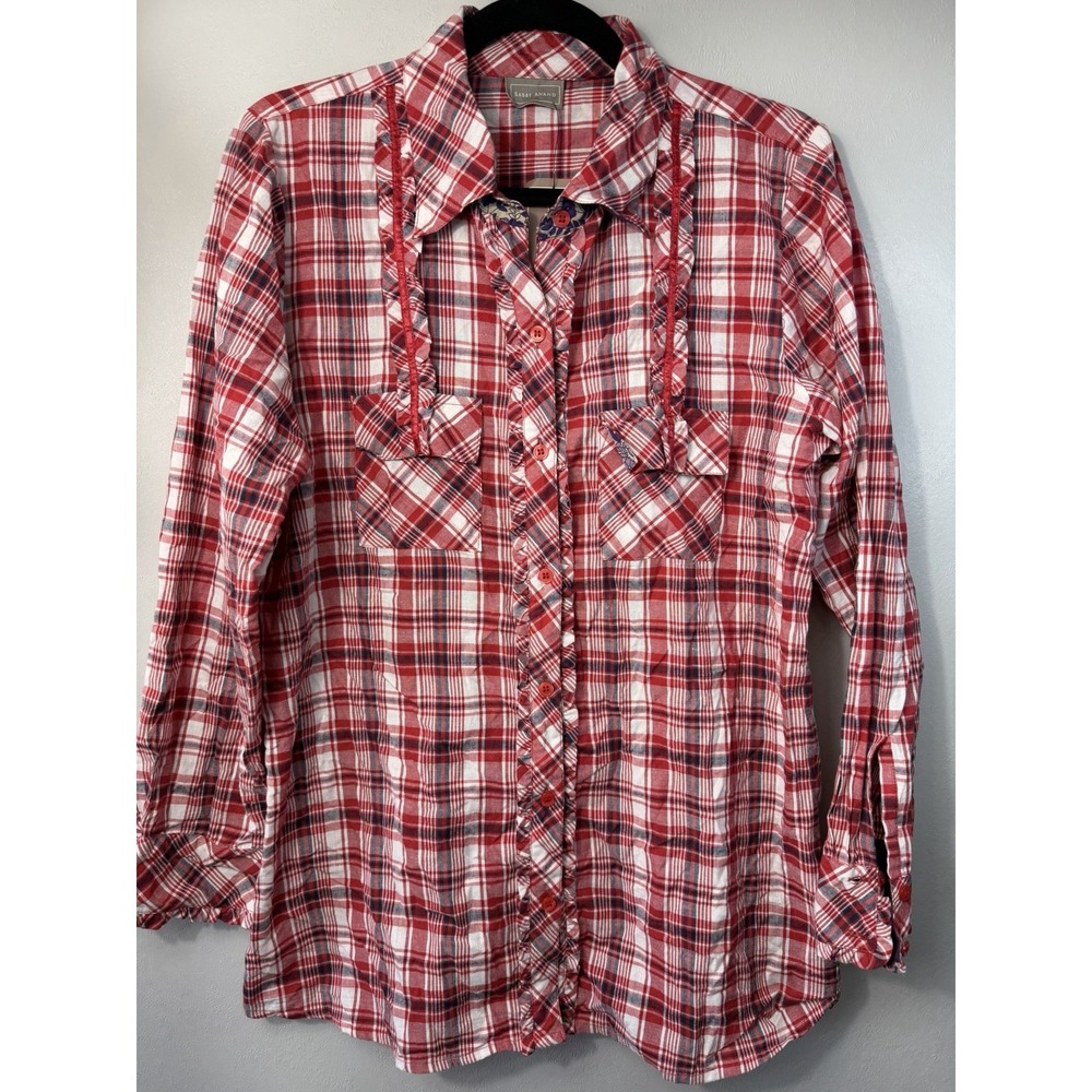 NWT Danny Anand Cowgirl Rodeo Western Type Button Up Blouse W Ruffles Size XL‎